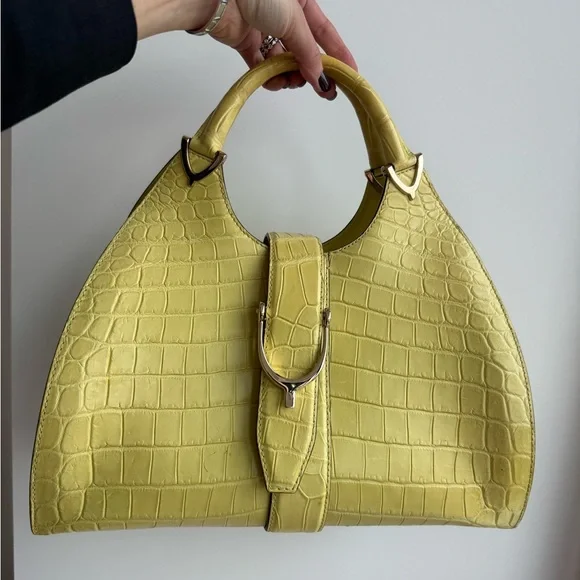 Yellow EXOTIC Croc GUCCI bag Top-Handle Tote - Women Bags - Picture 1 of 7